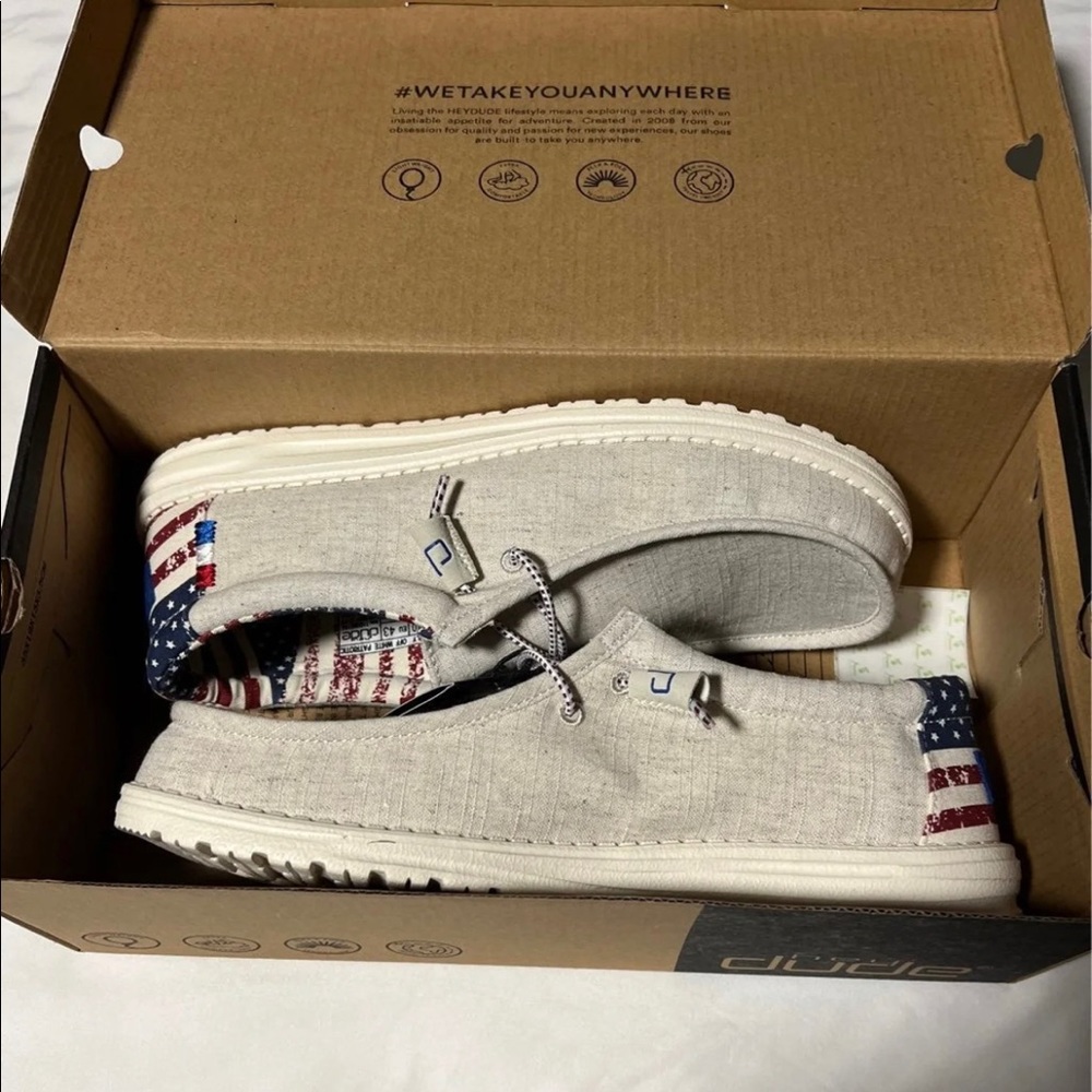 New Hey Dude Patriotic American Flag Shoes Size 10 Mens